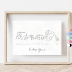 Personalised Elephant Family Print – Custom Names Family Gift