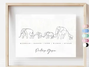 Personalised Elephant Family Print – Custom Names Family Gift