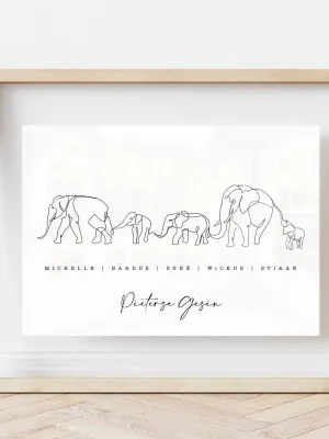 Personalised Elephant Family Print – Custom Names Family Gift