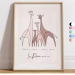 Personalised Giraffe Family Portrait – Custom Name Art for Mom