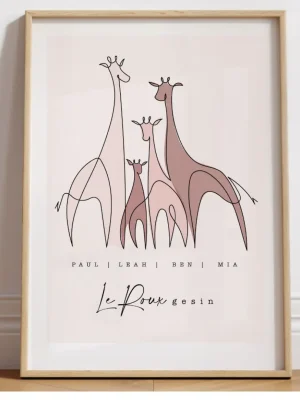 Personalised Giraffe Family Portrait – Custom Name Art for Mom