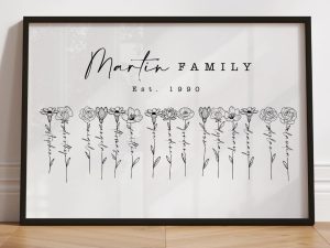 Deconstructed Family Birth Flower Print – Minimalist Botanical Art