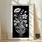 Blocked Ink Birth Flower Print – Personalised Black & White Floral Art