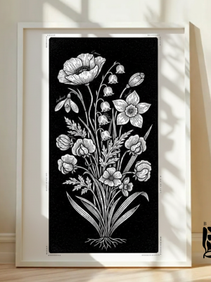 Blocked Ink Birth Flower Print – Personalised Black & White Floral Art