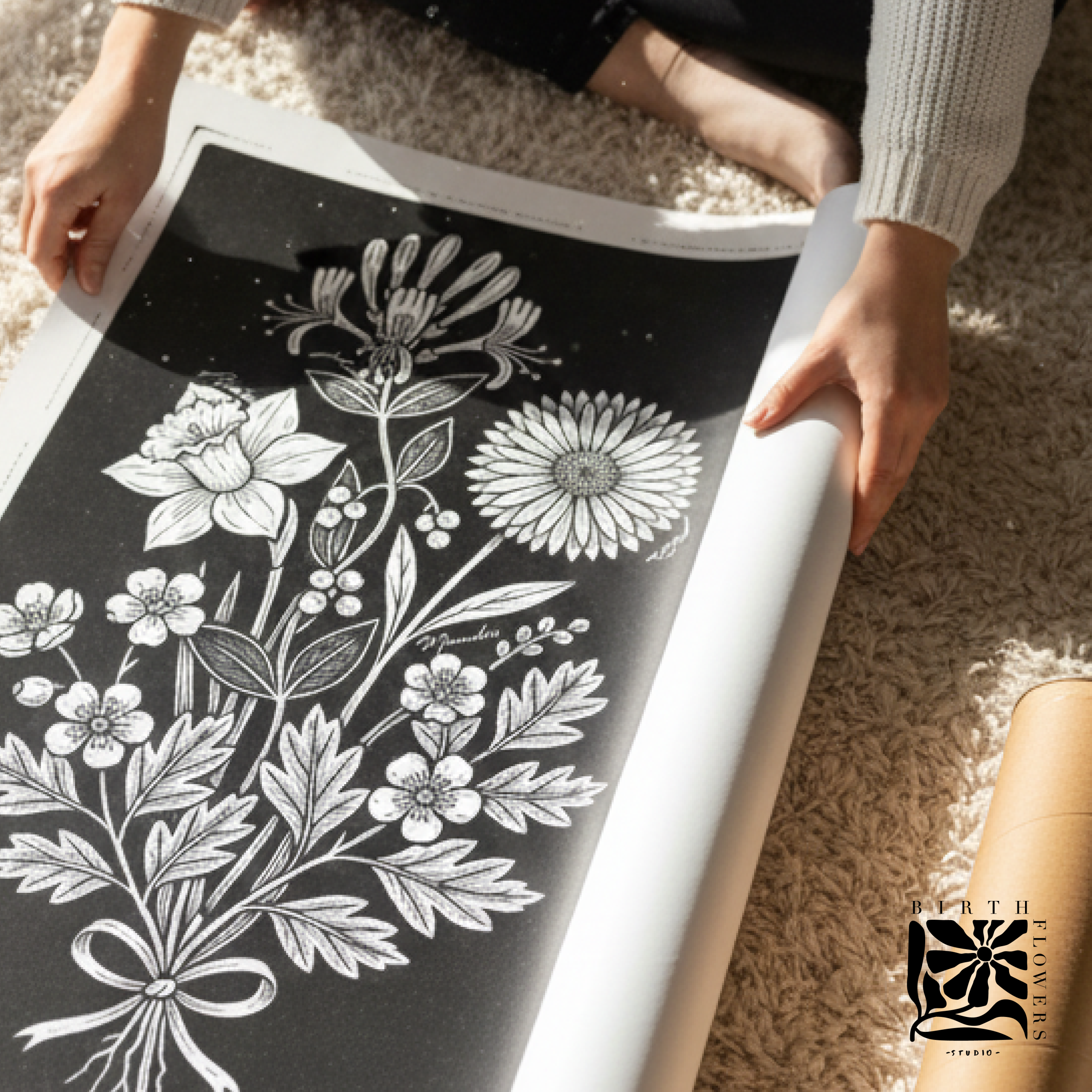 Blocked Ink Birth Flower Print – Personalised Black & White Floral Art - Image 2