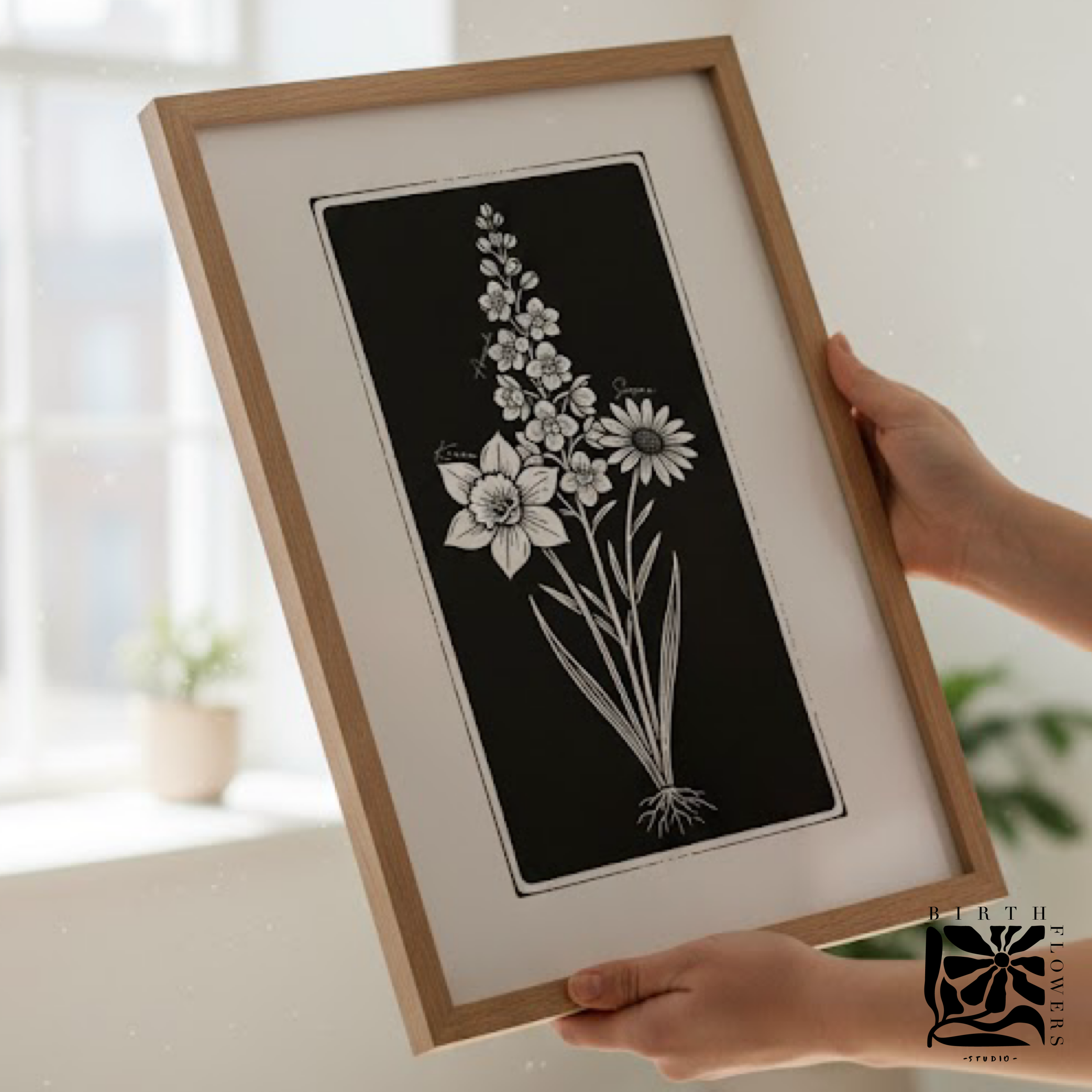 Blocked Ink Birth Flower Print – Personalised Black & White Floral Art - Image 5