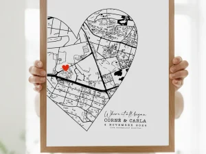 Personalised Love Map Print – Custom Location & Coordinates Art