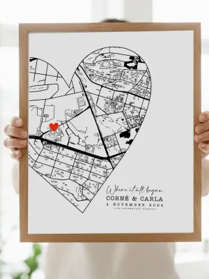 Personalised Love Map Print – Custom Location & Coordinates Art