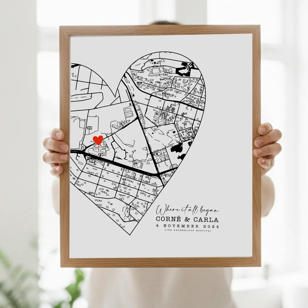 Personalised Love Map Print – Custom Location & Coordinates Art