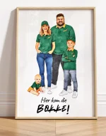Custom Rugby Family Portrait – Watercolour Green & Gold Supporter Gift