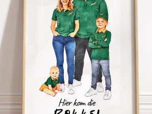 Custom Rugby Family Portrait – Watercolour Green & Gold Supporter Gift