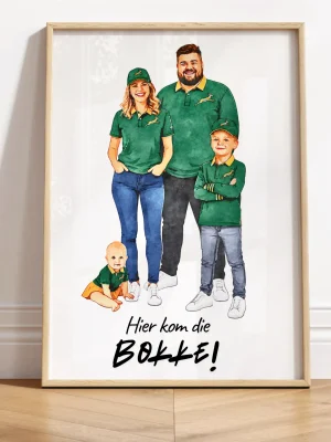 Custom Rugby Family Portrait – Watercolour Green & Gold Supporter Gift