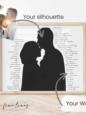 Personalised Couple Silhouette Art – Custom Photo & Text Gift