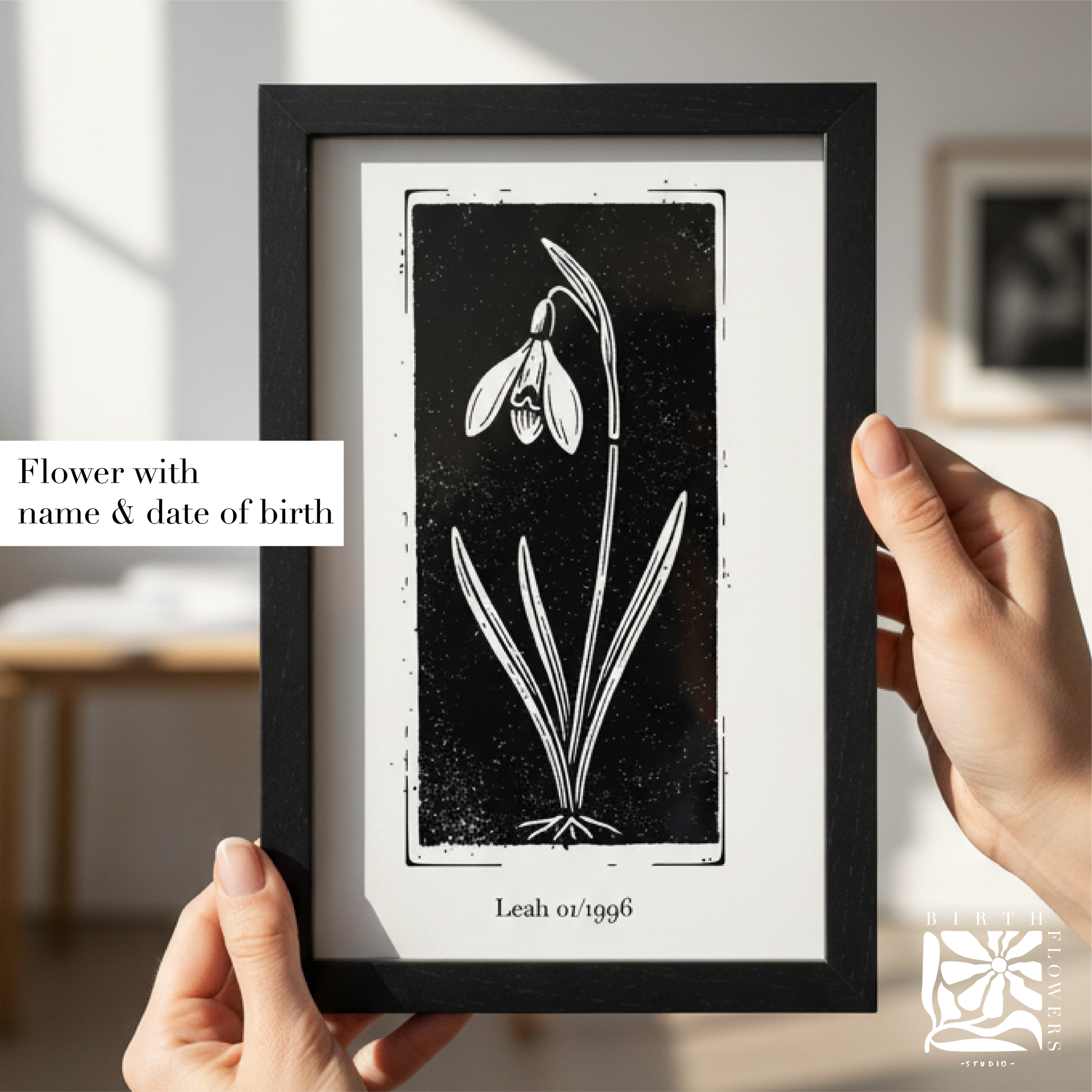 Blocked Ink Birth Flower Print – Personalised Black & White Floral Art - Image 7